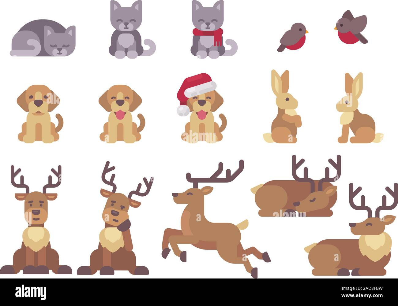 Weihnachten Tiere Kollektion. Süße Tiere flachbild Abbildung Stockfoto