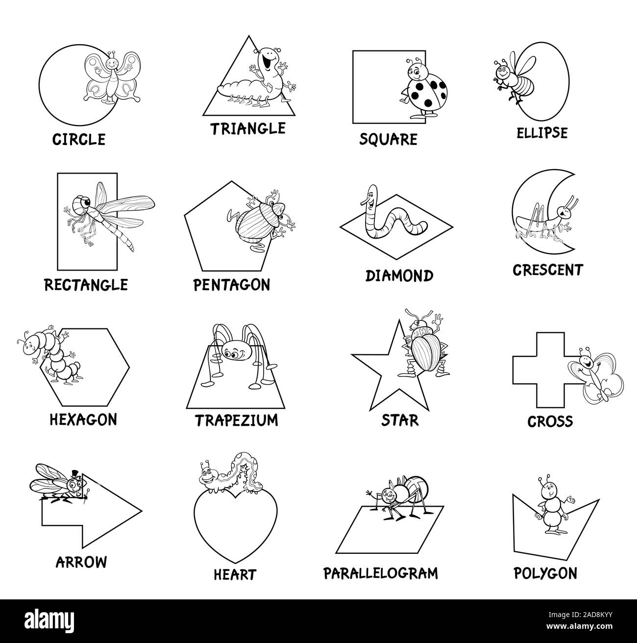 Schwarze und Weiße geometrische Formen mit Insekten Stockfoto