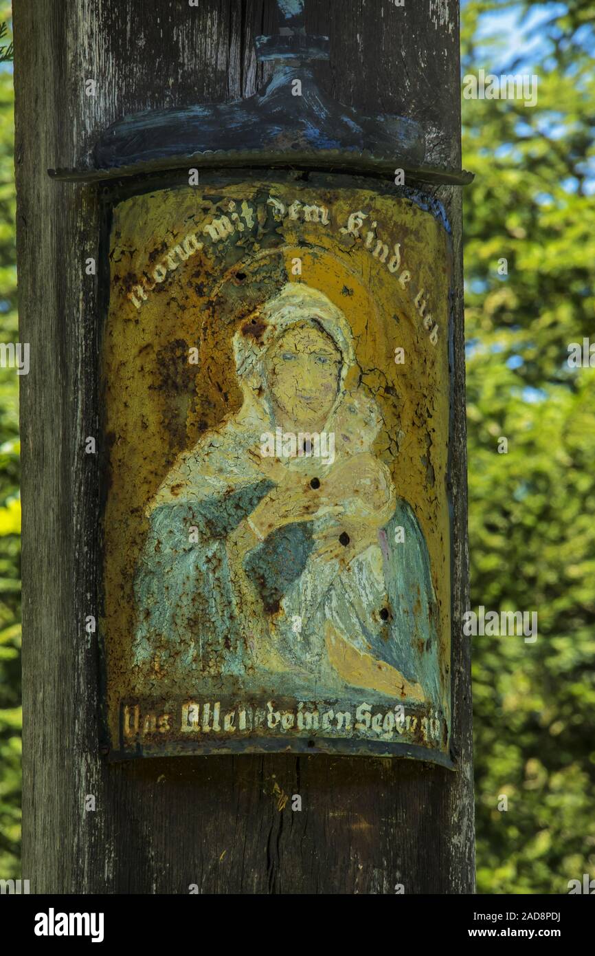 Kalvarienberg in den Wald in der Nähe von Illmensee, Maria mit dem Kind Stockfoto