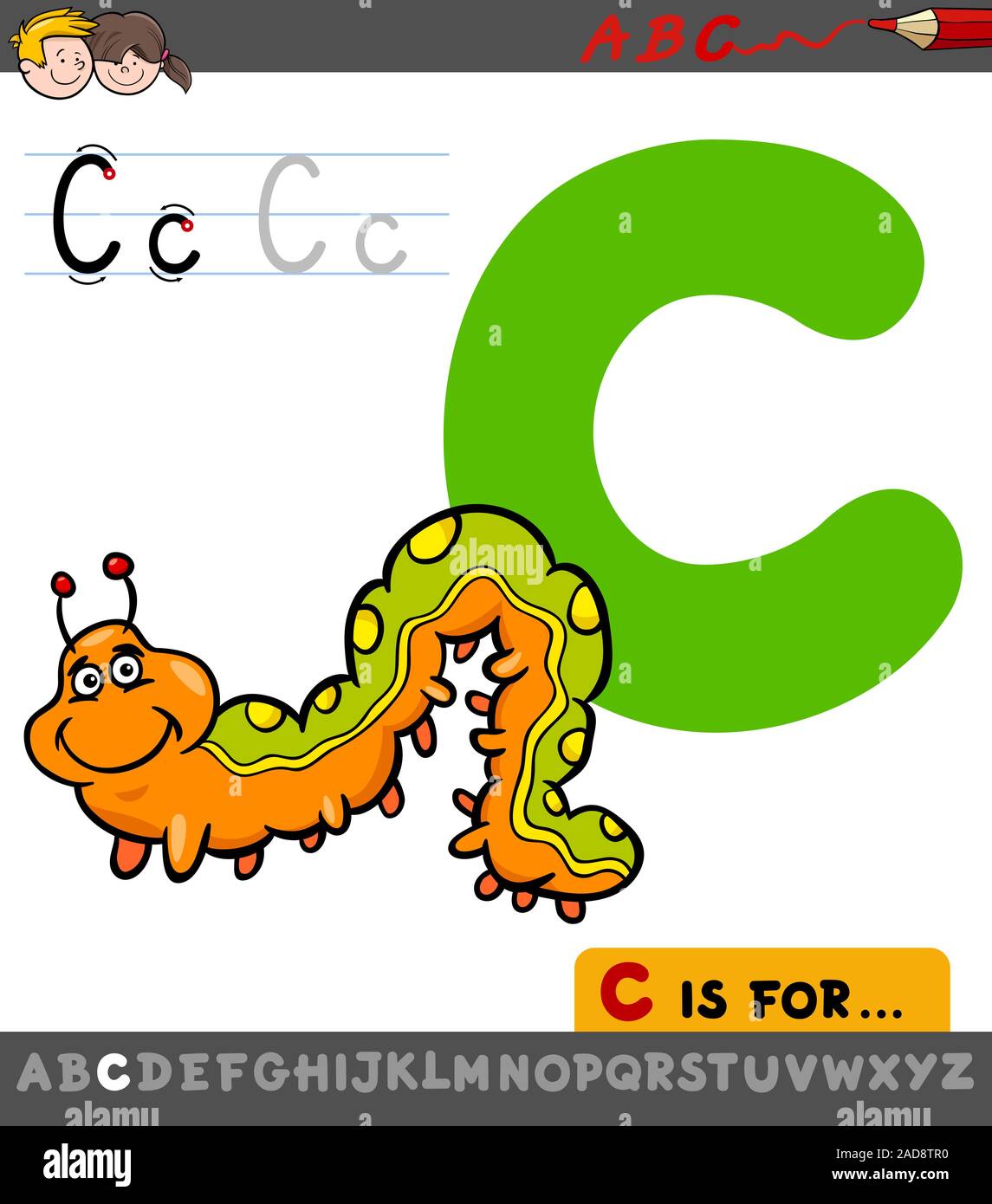 Buchstabe C Arbeitsblatt mit cartoon Caterpillar Stockfotografie - Alamy