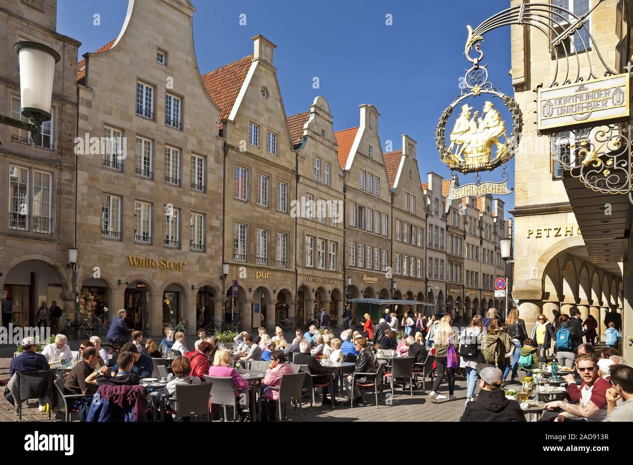 Sidewalk Cafe am historischen wichtigsten Markt, Münster, Deutschland, Europa Stockfoto