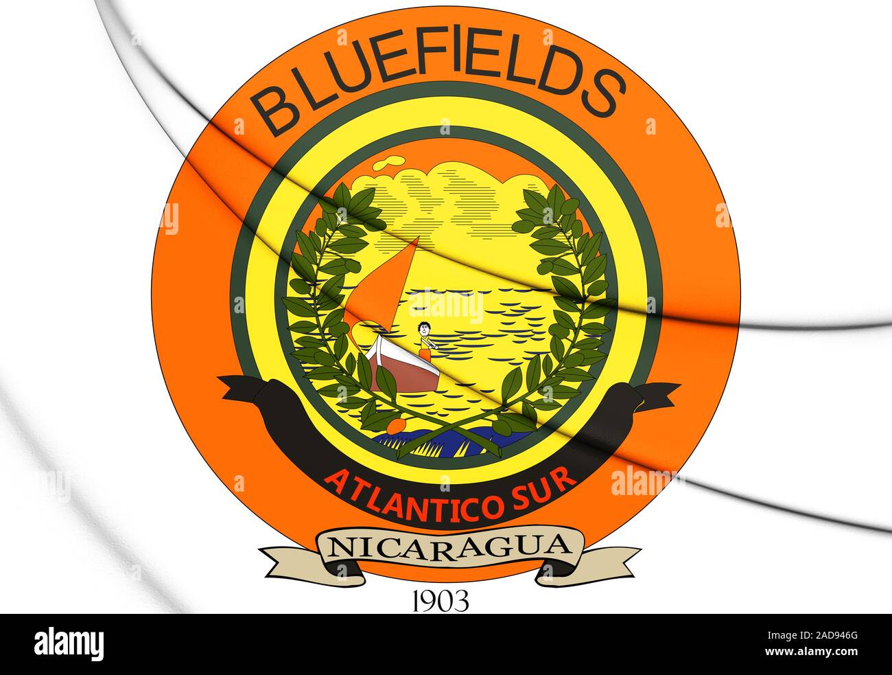 3D-Dichtung von Bluefields, Nicaragua. 3D-Darstellung. Stockfoto