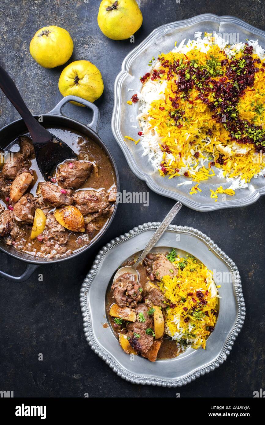 Traditionelle Iranische khoresh beh Eintopf mit Brocken Lamm Stockfoto
