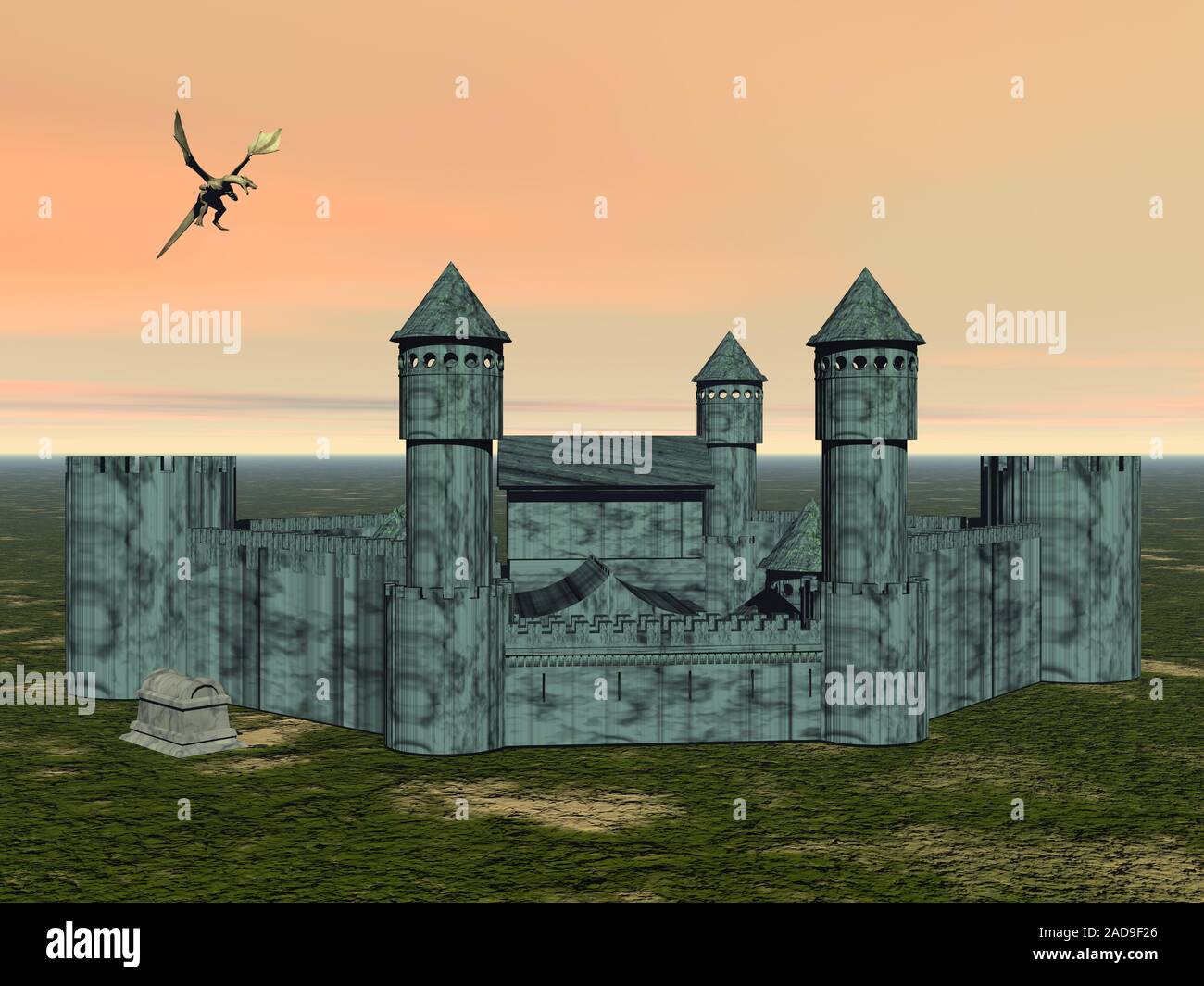Flying Dragon ist Kreisen über Festung Stockfoto