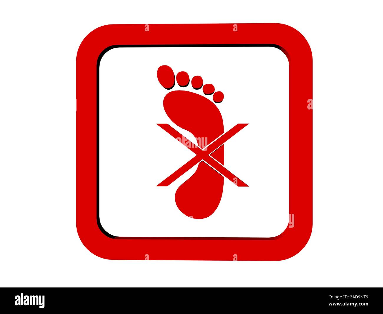 Rote Symbol für nicht barfuß laufen Stockfoto