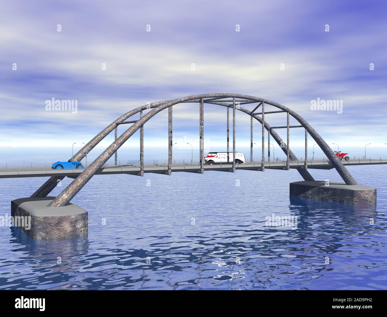 Stahl Bogen Brücke über Wasser Stockfoto