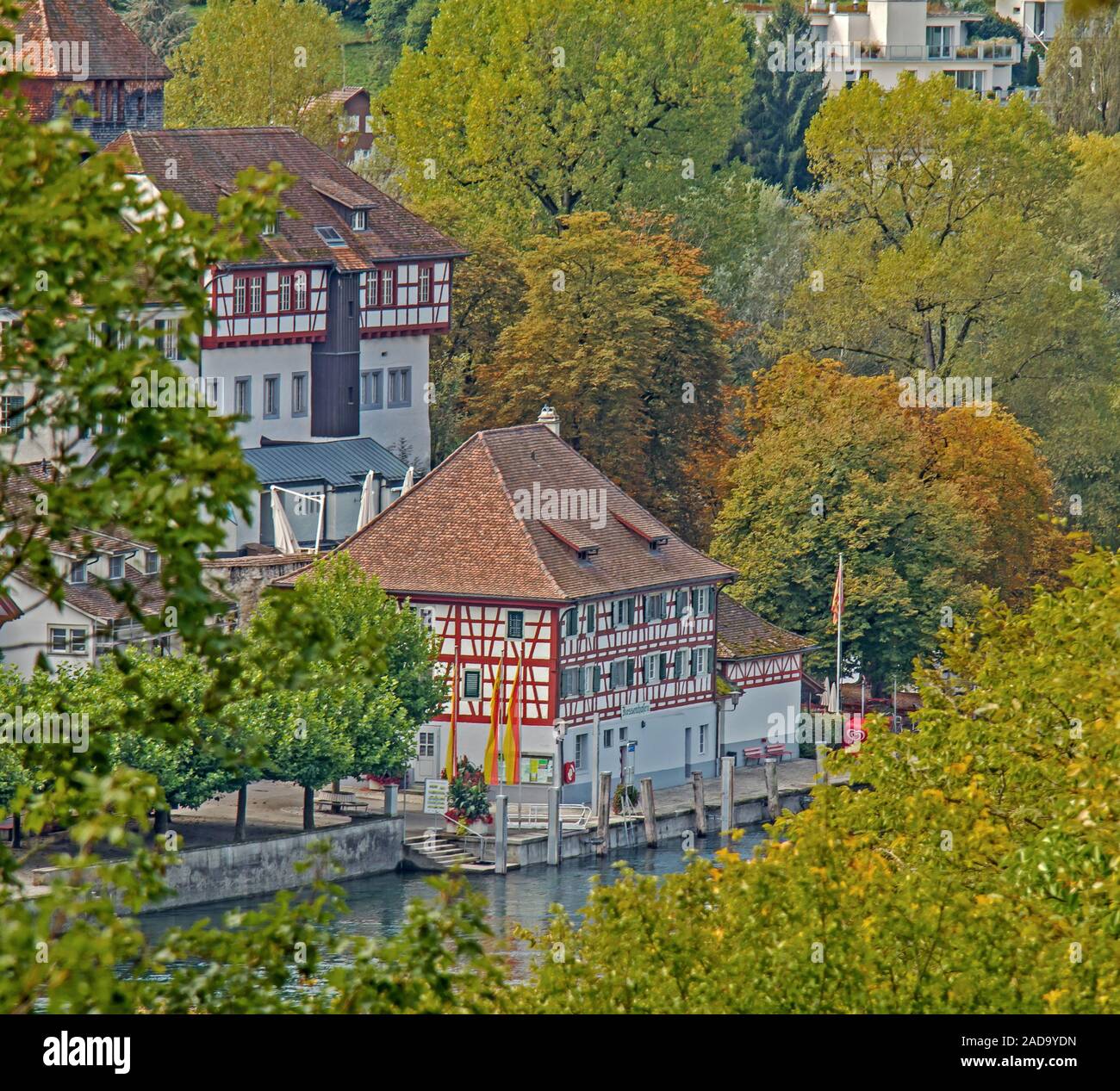Mit Unterhof und Schiffslände (schiffsanlegestelle), Kanton Thurgau, Schweiz Bischofszell Stockfoto