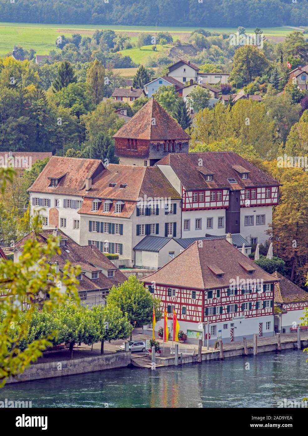 Mit Unterhof und Schiffslände (schiffsanlegestelle), Kanton Thurgau, Schweiz Bischofszell Stockfoto