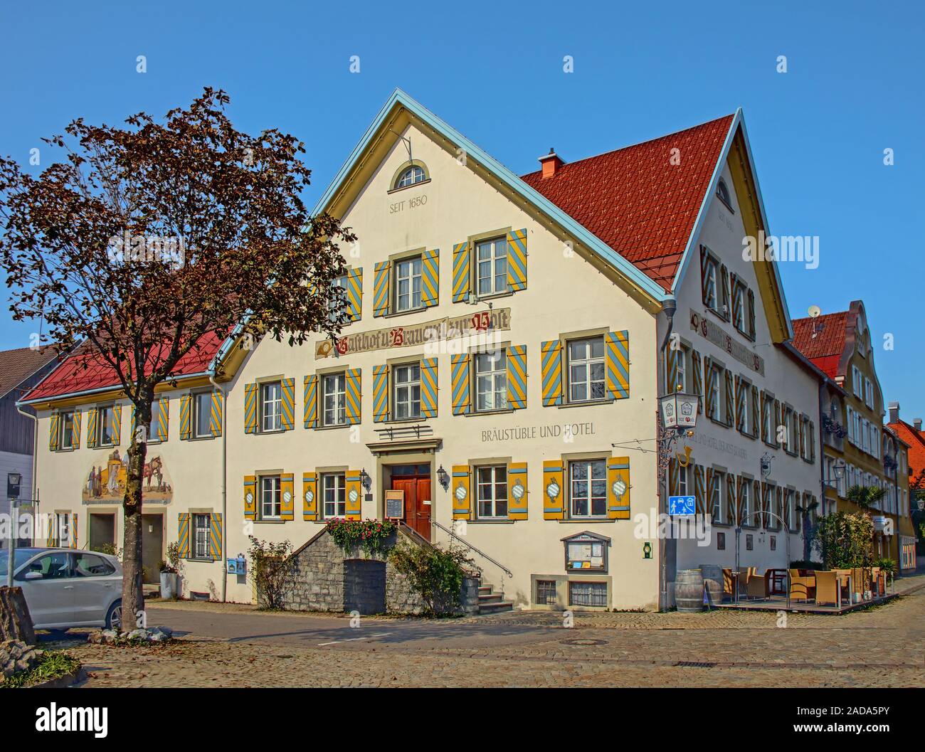 Restaurant und Brauerei Post, Weiler ich. Allgäu, Weiler-Simmerberg, Bayern Stockfoto