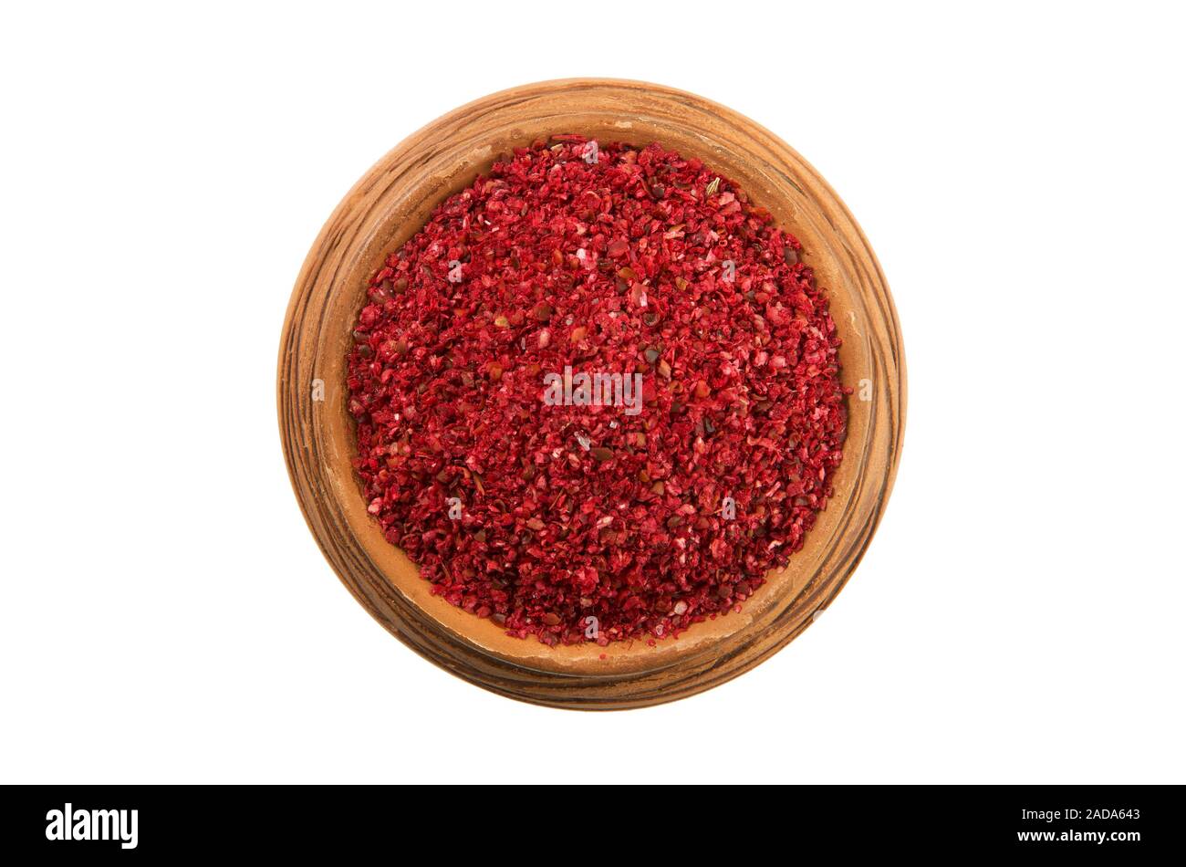 Mischungen von Paprika in einer glänzenden Schale auf einem weißen Hintergrund. Blick von oben. Gewürz zu isolieren. Trockene Gewürze. Stockfoto