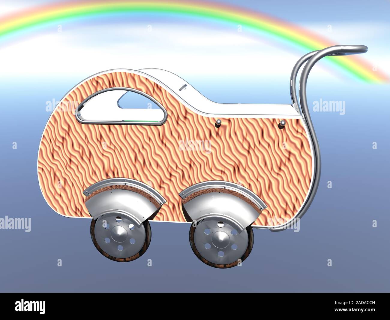 Symbol für ein Baby Schlitten unter dem Regenbogen Stockfoto