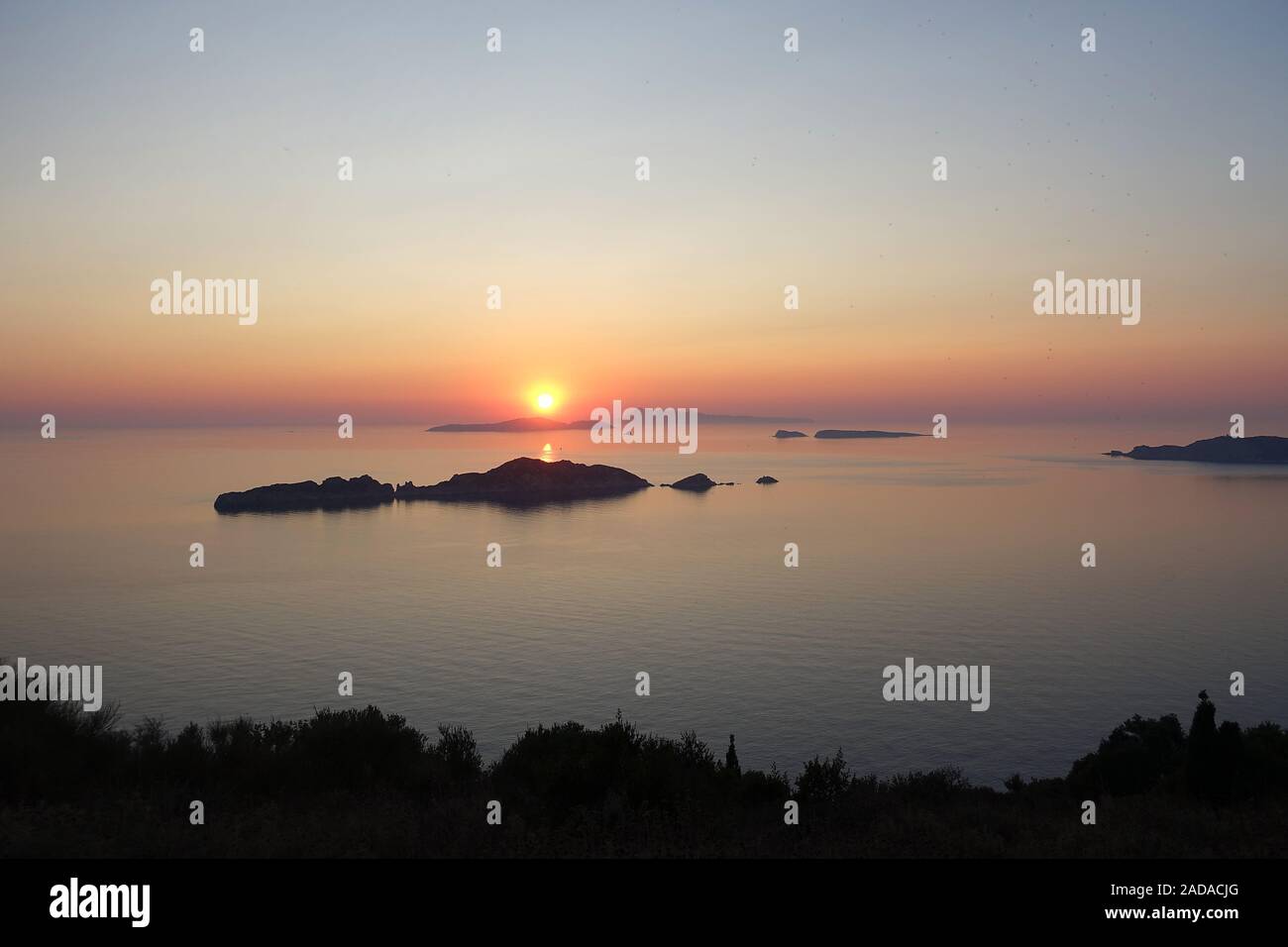 Malerischen Sonnenuntergang in Afionas, Korfu, Griechenland Stockfoto