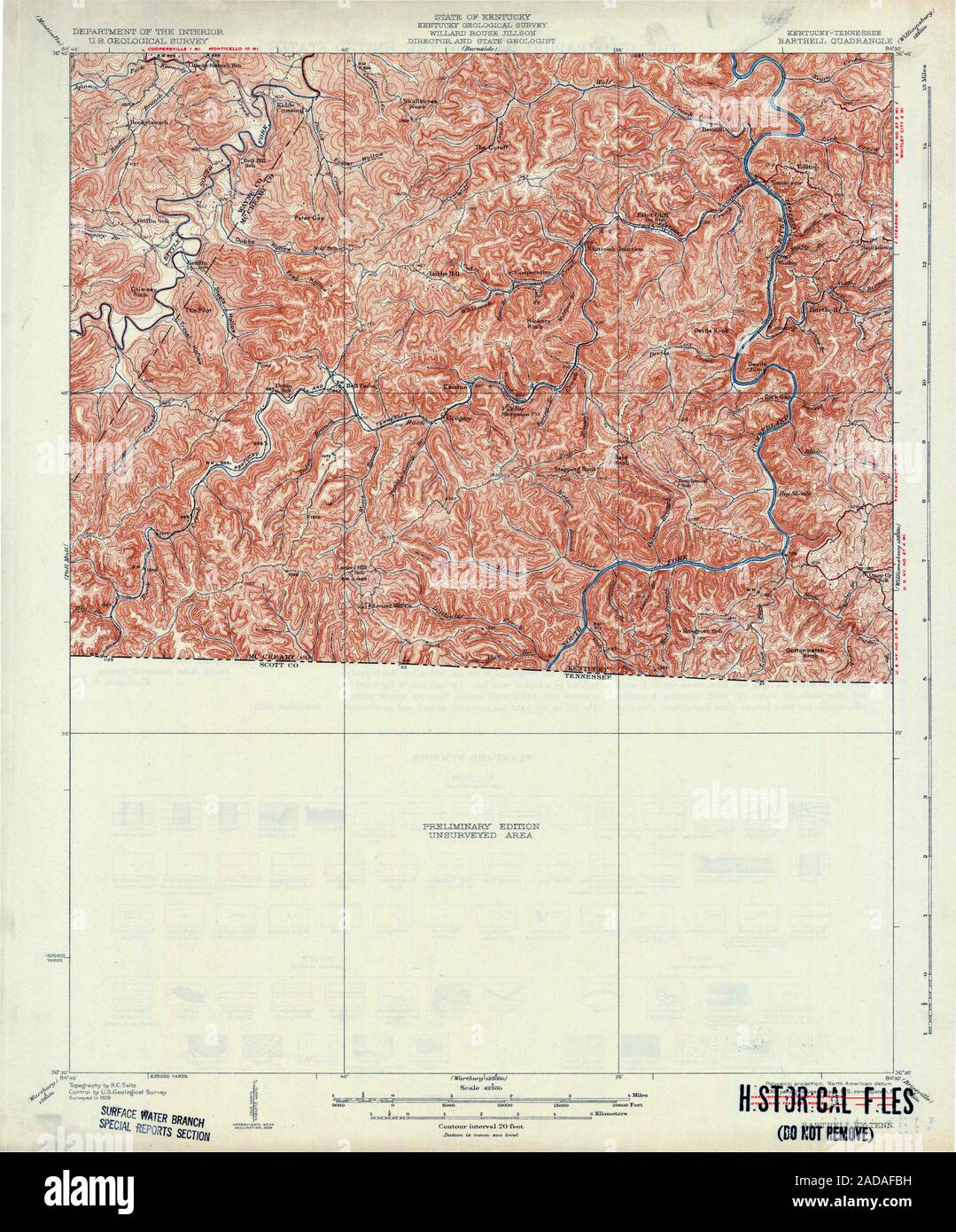 USGS TOPO Karte Tennessee KY Barthell 803310 1934 62.500 Wiederherstellung Stockfoto