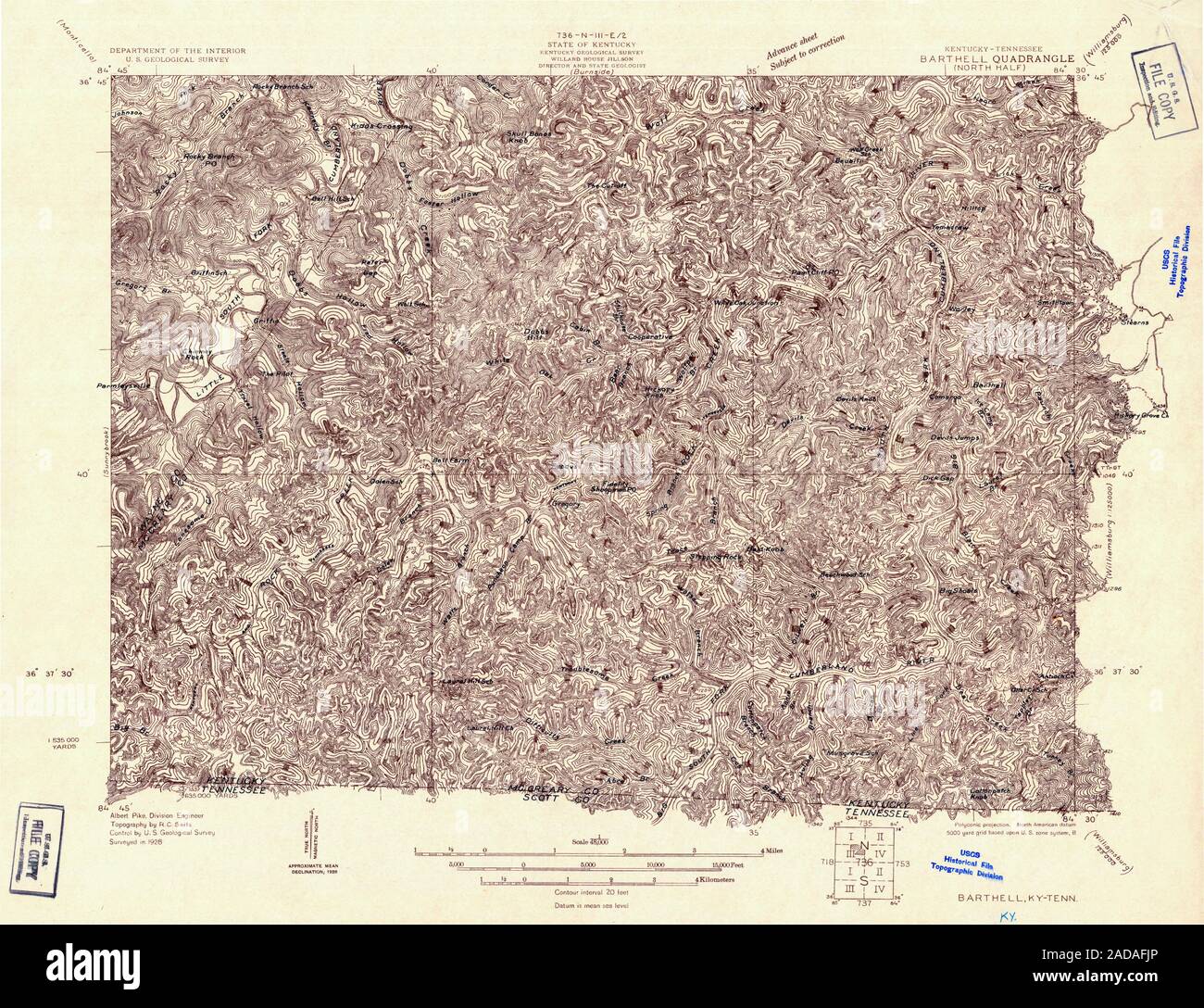 USGS TOPO Karte Tennessee KY Barthell 804126 1928 48000 Wiederherstellung Stockfoto