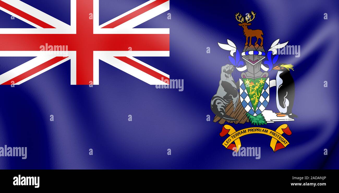 3D-Flagge von Südgeorgien und die Südlichen Sandwichinseln. 3D-Darstellung. Stockfoto