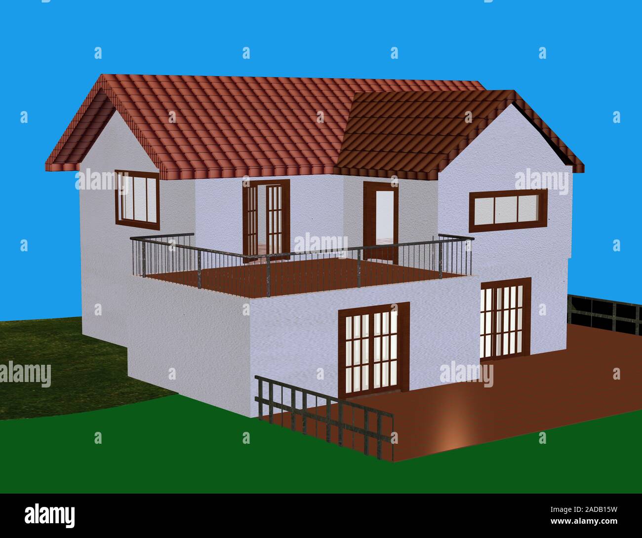 Moderne Villa mit Dachterrasse Stockfoto