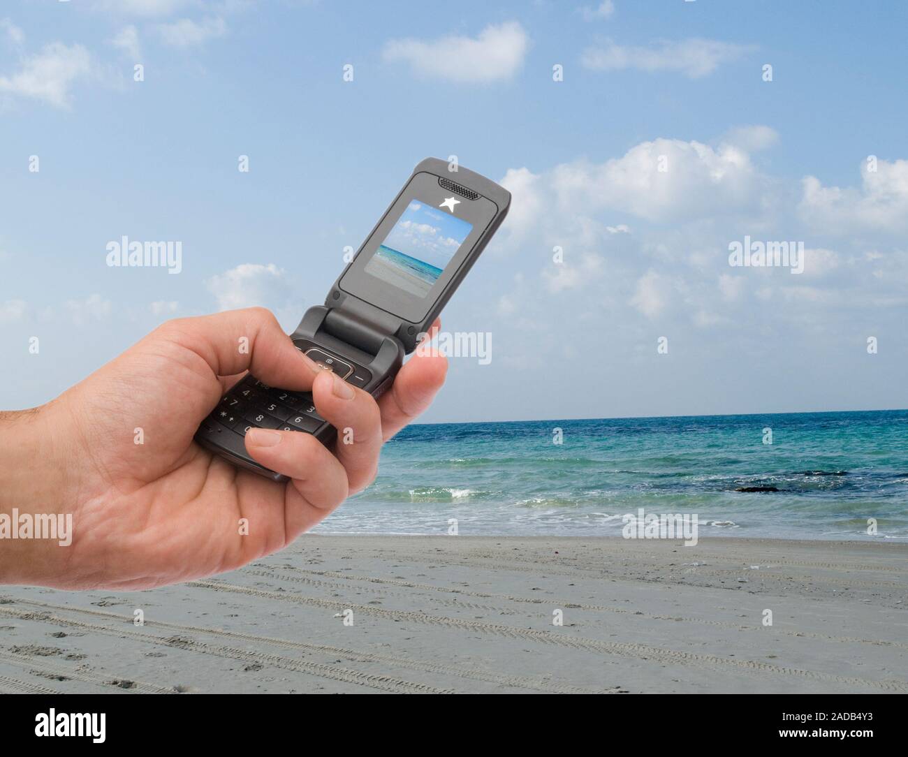 Schießen Shoreline auf eine integrierte Kamera eines Mobiltelefons Stockfoto