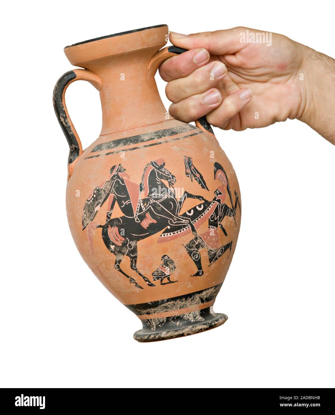 Griechische Vase in der Hand Stockfoto