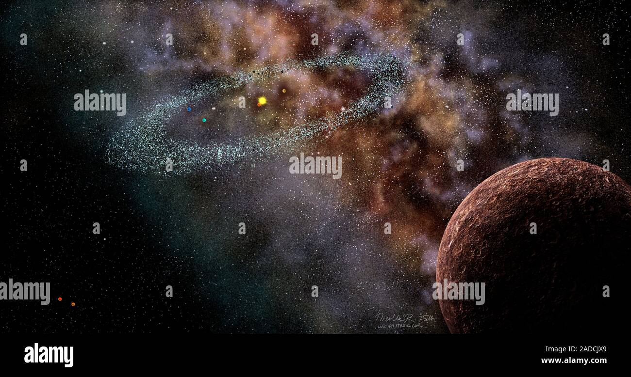 Planet X und das Sonnensystem, Illustration. Planet X ist ein hypothetisches neunten Planeten unseres Sonnensystems in eine Umlaufbahn, die weit über die des outermos Stockfoto