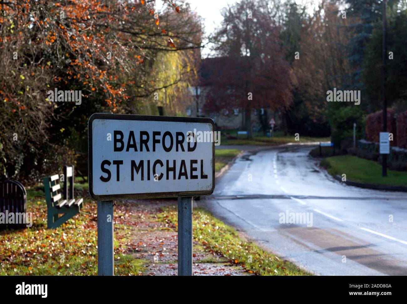 Barford St. Michael Ortsschild, Oxfordshire, England, Großbritannien Stockfoto