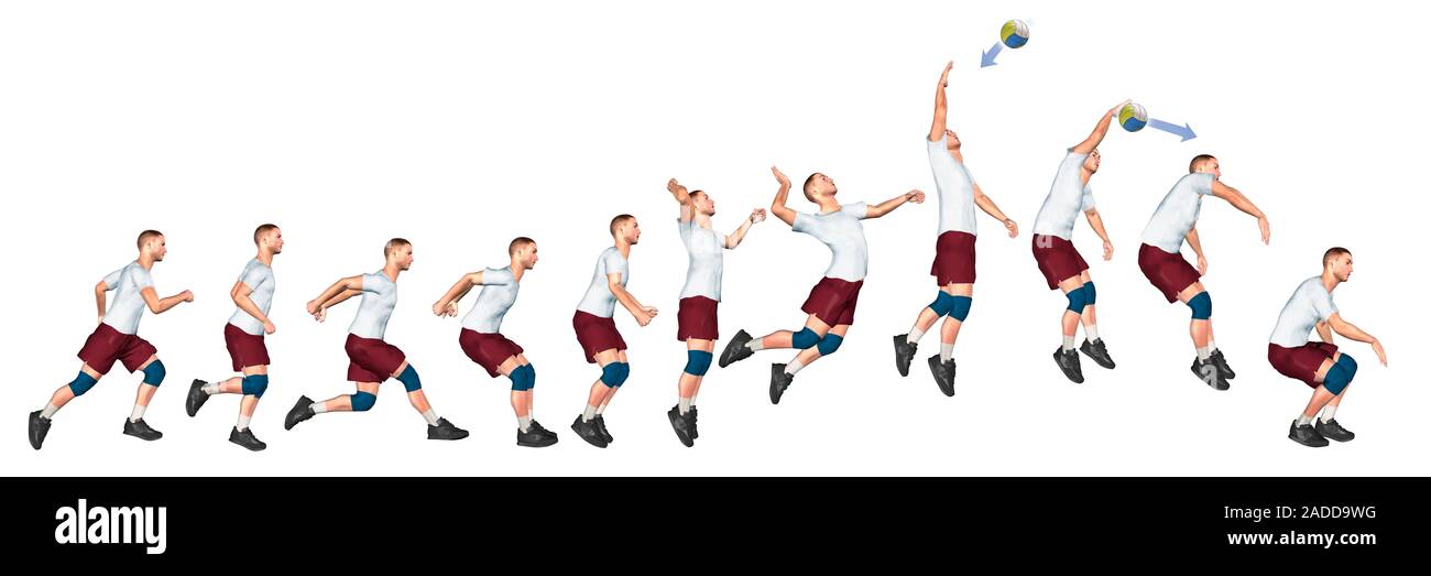 Vollay Volleyball Technik. Abbildung: Auswahl von Bewegungen verwendet, wenn ...