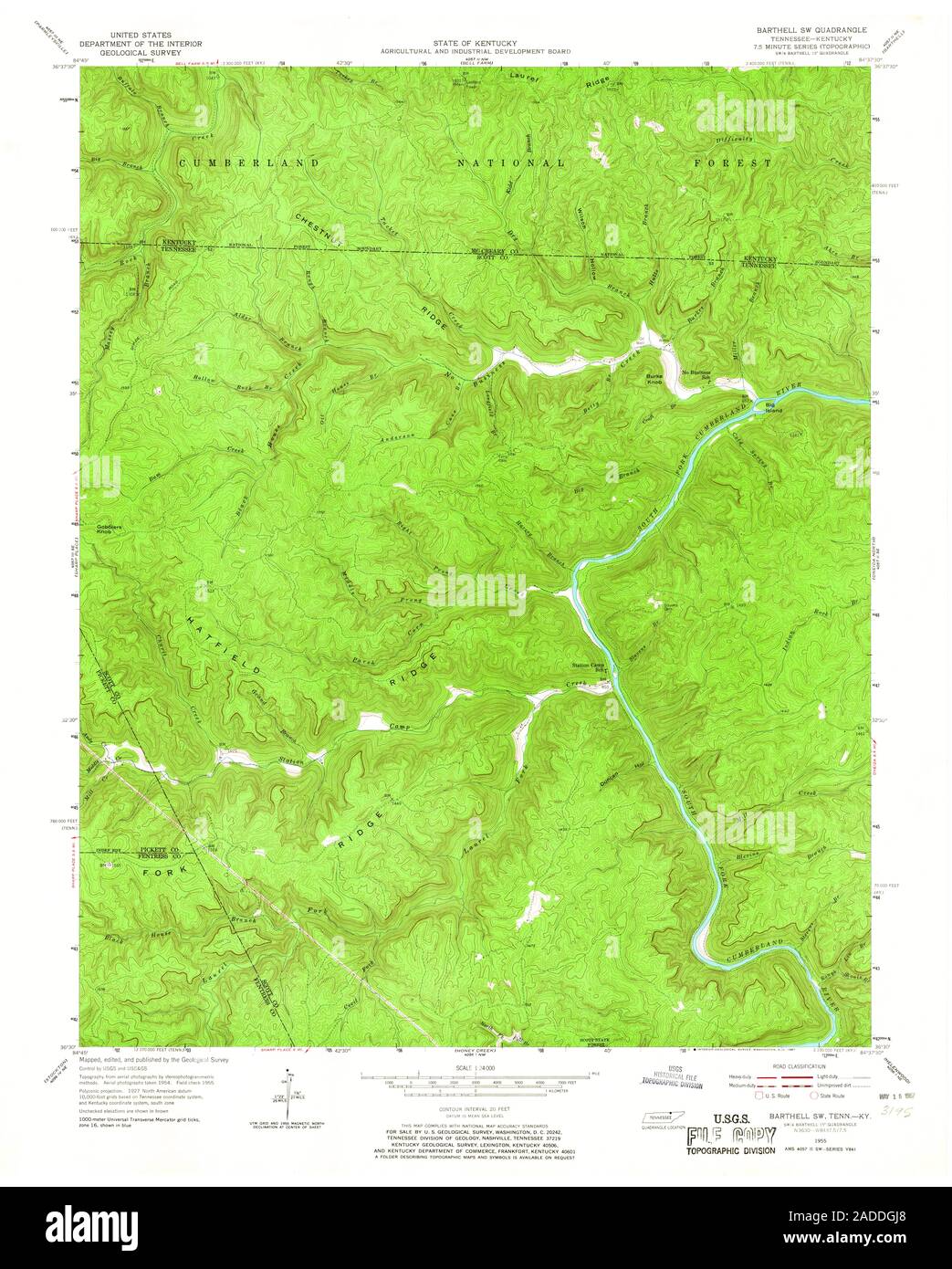 USGS TOPO Karte Tennessee TN Barthell SW 143670 1955 24000 Wiederherstellung Stockfoto