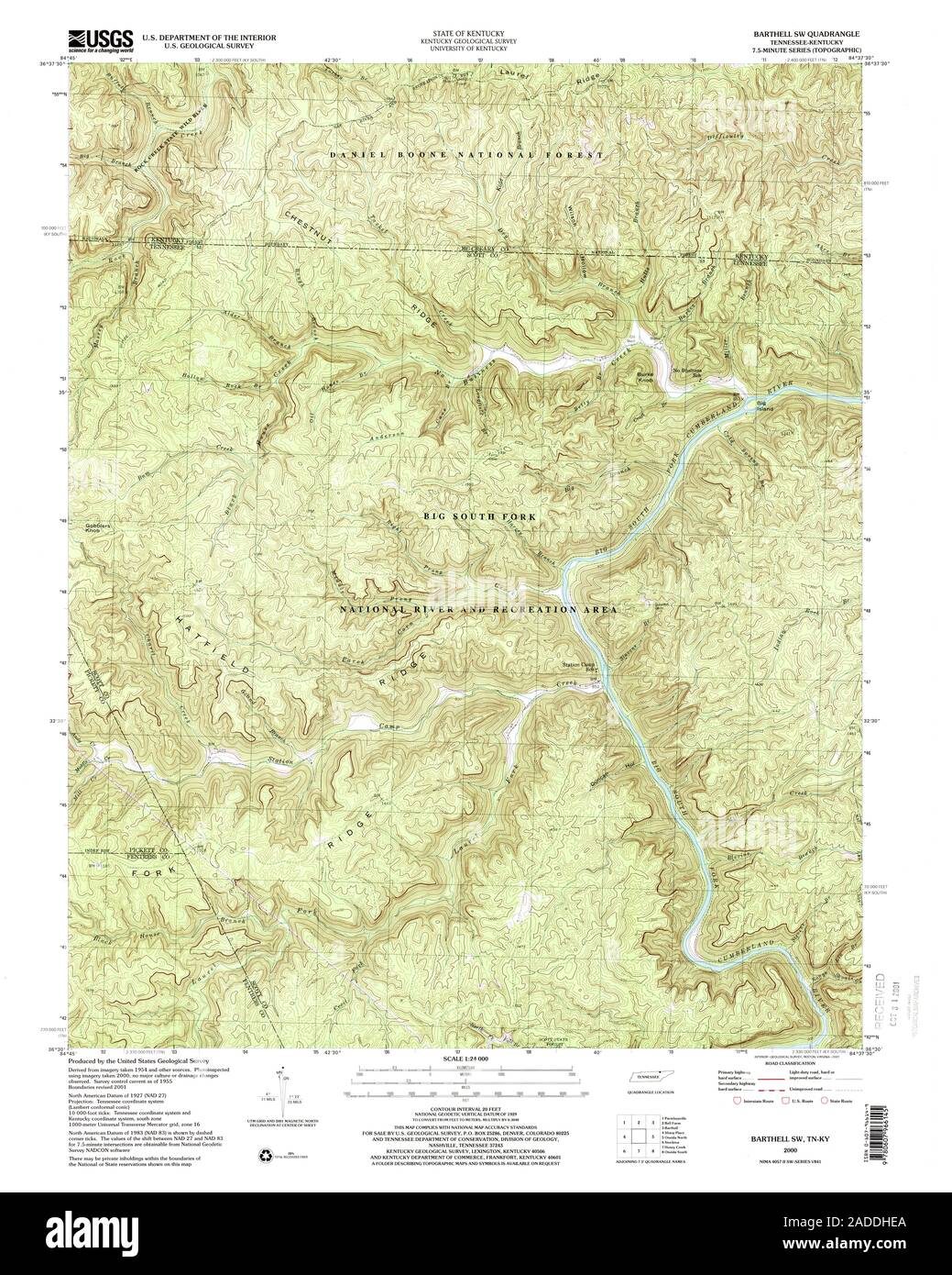 USGS TOPO Karte Tennessee TN Barthell SW 143674 2000 24000 Wiederherstellung Stockfoto