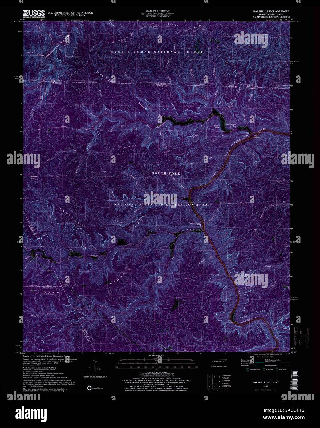 USGS TOPO Karte Tennessee TN Barthell SW 143674 2000 24000 invertiert Wiederherstellung Stockfoto
