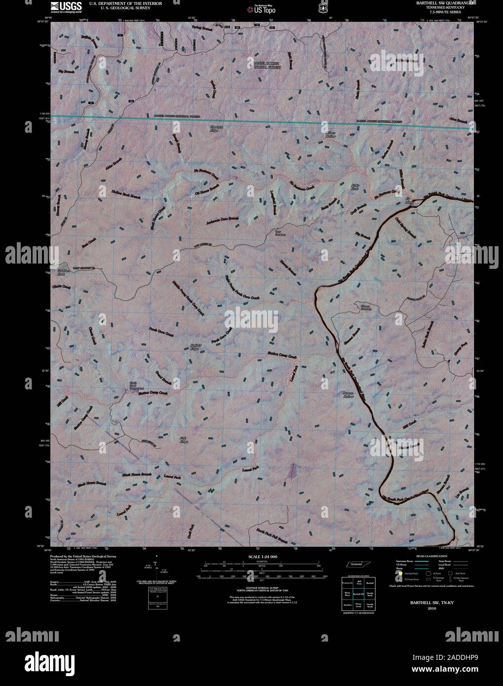 USGS TOPO Karte Tennessee TN Barthell SW 20101118 TM invertiert Wiederherstellung Stockfoto