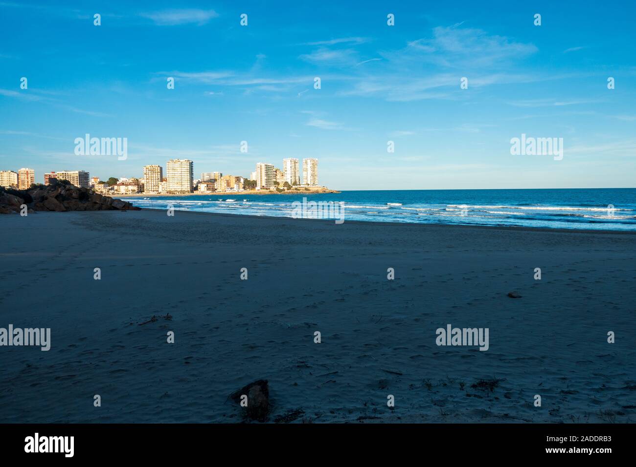 Oropesa del Mar Beach an der Costa Azahar, Spanien Stockfoto