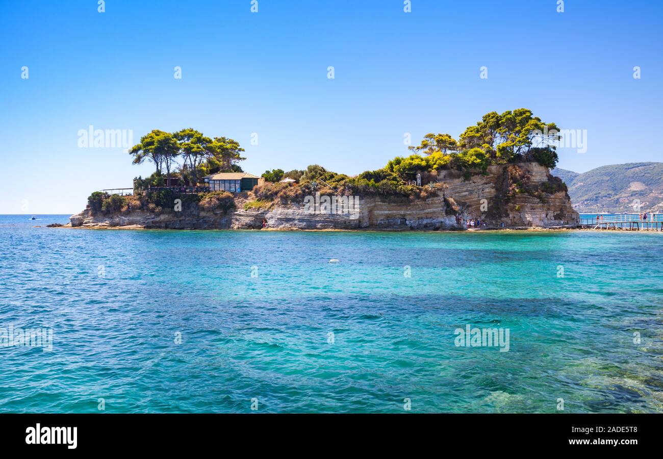 Cameo Insel. Eine kleine Insel in der Nähe der Insel Zakynthos, Griechenland. Beliebte touristische Destination für den Sommerurlaub Stockfoto
