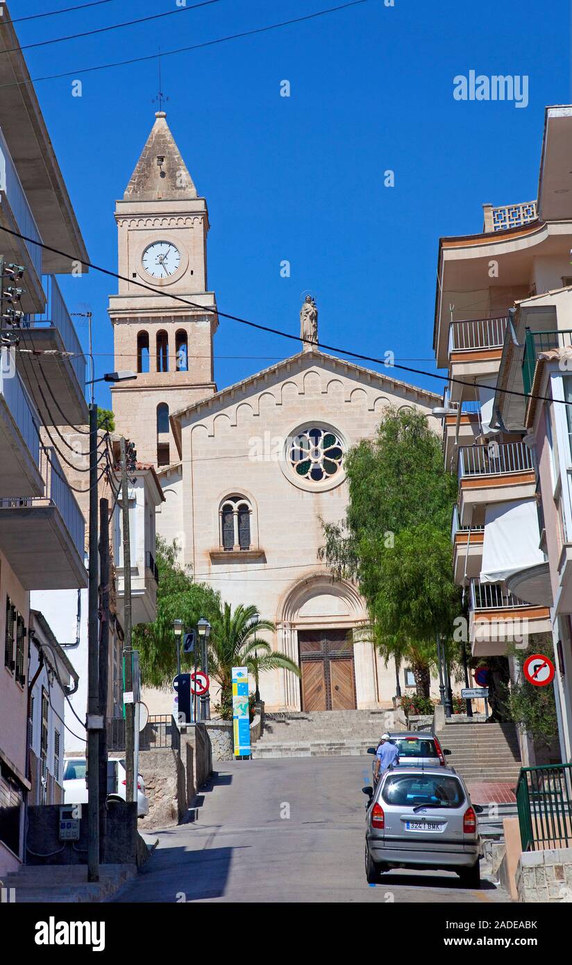 Die Kirche Església Mare de Déu Del Carme, Porto Cristo, Mallorca, Balearen, Spanien Stockfoto