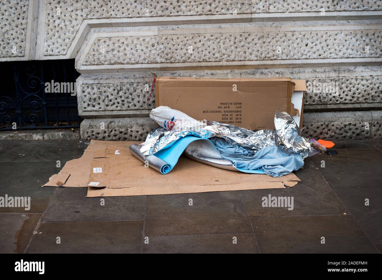 3. Dezember 2019 Trafalgar Square. Schlafen die Obdachlosen Ort Stockfoto