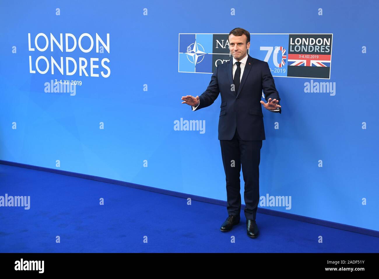 Präsident Frankreichs, Emmanuel Längestrich kommt für die jährlichen Nato-Gipfel der Staats- und Regierungschefs im Grove Hotel in Watford, Hertfordshire. PA-Foto. Bild Datum: Mittwoch, 4. Dezember 2019. Siehe PA Geschichte Politik der Nato. Photo Credit: Chris J Ratcliffe/PA-Kabel Stockfoto