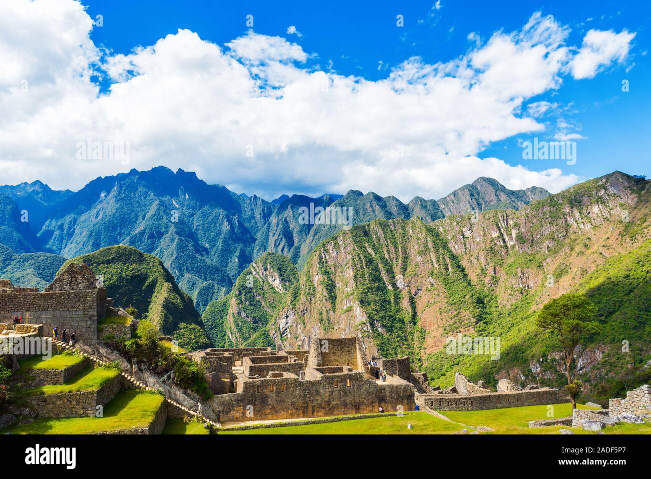 Blick auf die antike Stadt von Machu Picchu, Peru Stockfoto
