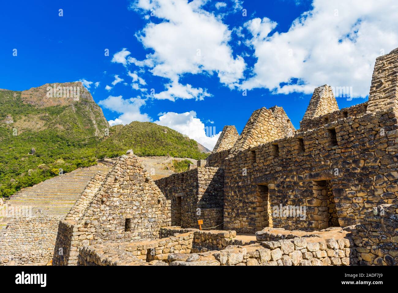 Blick auf die antike Stadt von Machu Picchu, Peru Stockfoto