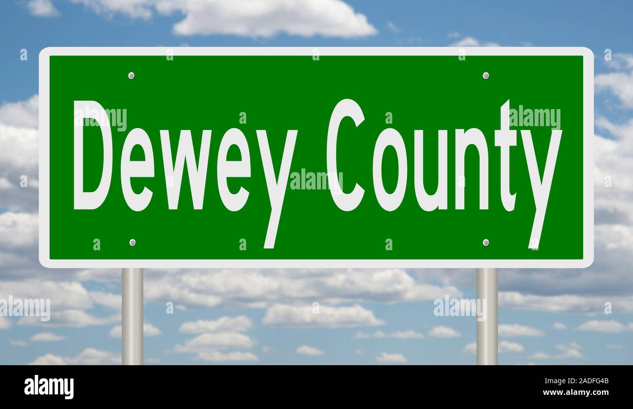 Rendering von 3d-grüne Hinweisschild für Dewey County Stockfoto