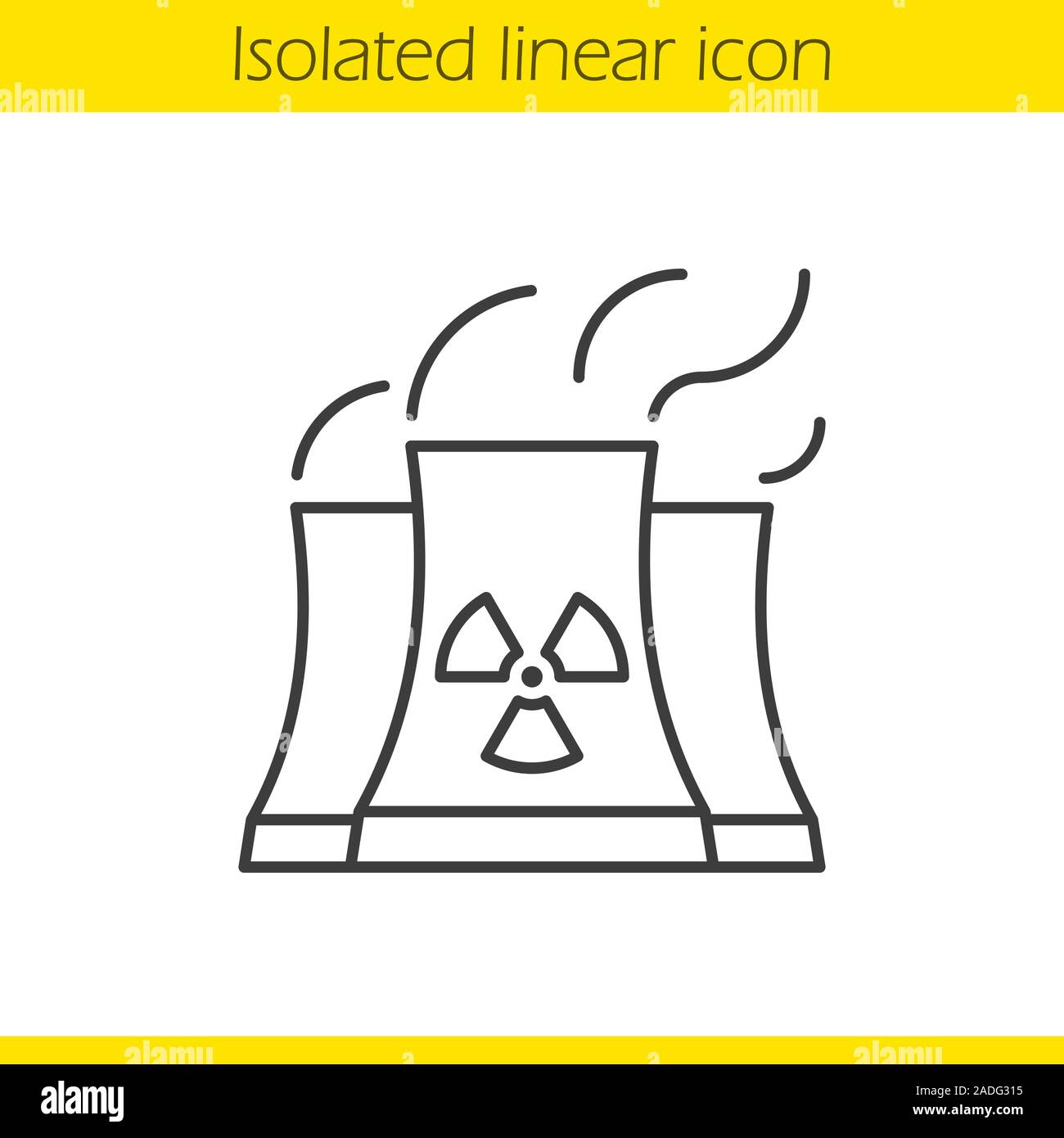 Kernkraftwerk mit Rauch cloud. Lineare Symbol. Dünne Linie Abbildung. Strahlung Kontur Symbol. Vektor isoliert Maßbild Stock Vektor