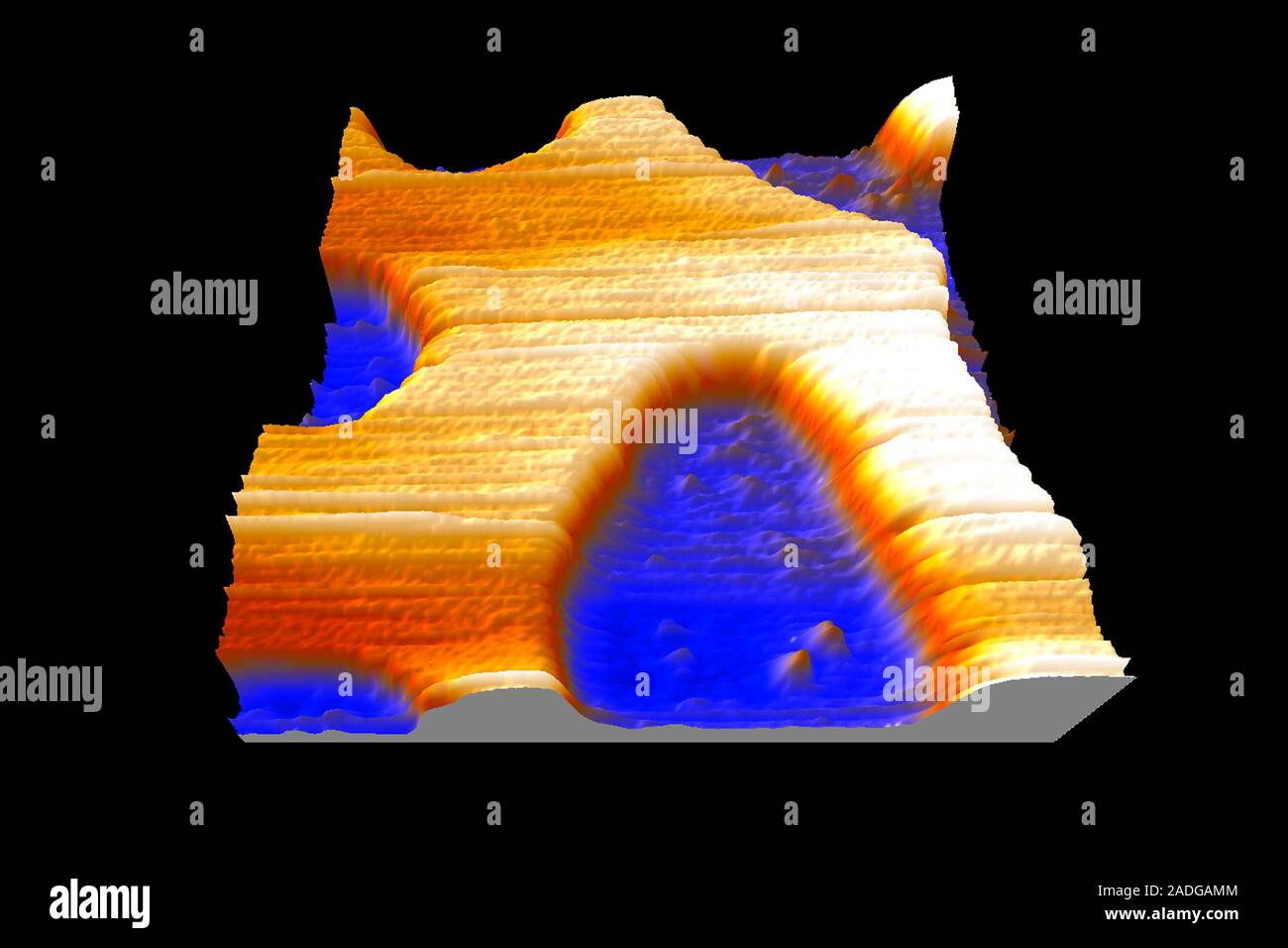Synthetische Lipiddoppelschicht, farbige atomic force Schliffbild (AFM).  Die Membran besteht aus einer Dual Layer der Phospholipide. Jede  phospholipid besteht aus Stockfotografie - Alamy