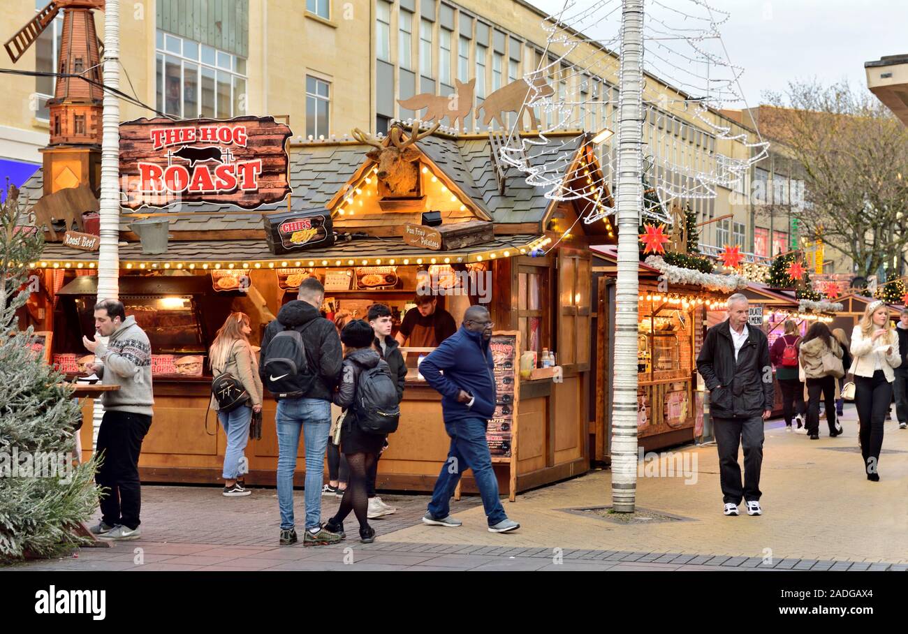 Weihnachtsmarkt in Broadmead, Bristol, Großbritannien Stockfoto