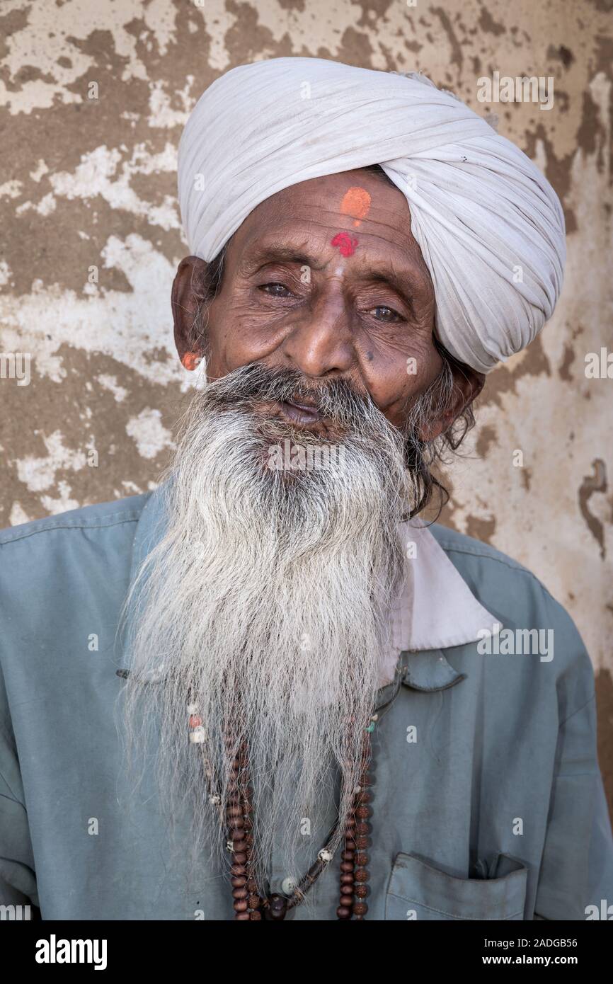 Portrait eines älteren Mannes, Wüste Thar, Rajasthan, Indien Stockfoto