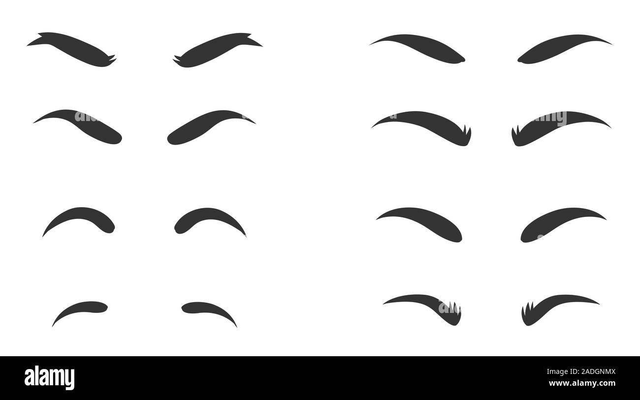 Augenbrauen formen gesetzt. Augenbrauen formen. Verschiedene Arten von Augenbrauen. Make-up-Tipps. Augenbraue, die für Frauen. Stock Vektor