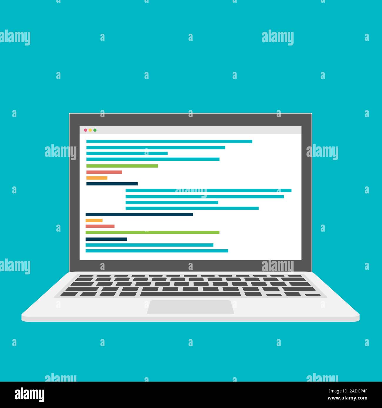 Die Codierung auf dem Laptop Konzept, flache Bauform. Vector Illustration Stock Vektor