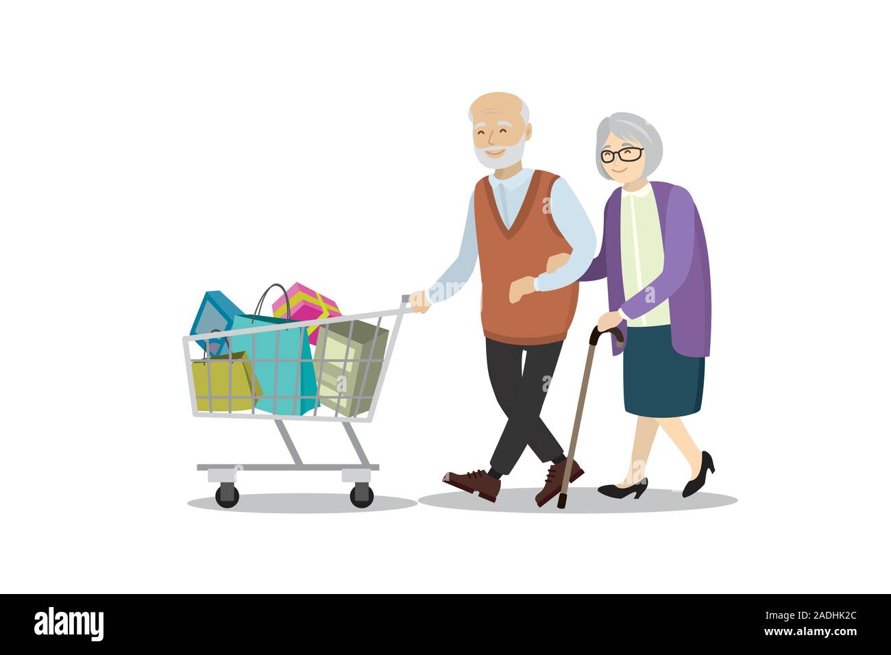 Elderly man with shopping trolley Stock-Vektorgrafiken kaufen - Alamy