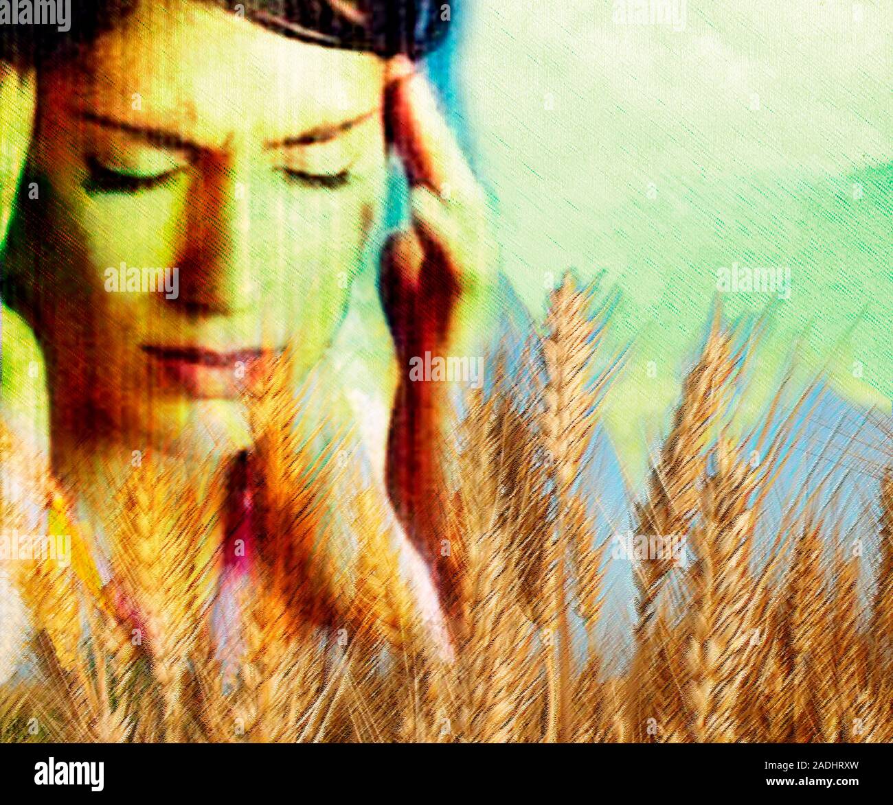 MODEL RELEASED. Weizen Allergie. Das zusammengesetzte Bild einer Frau ...