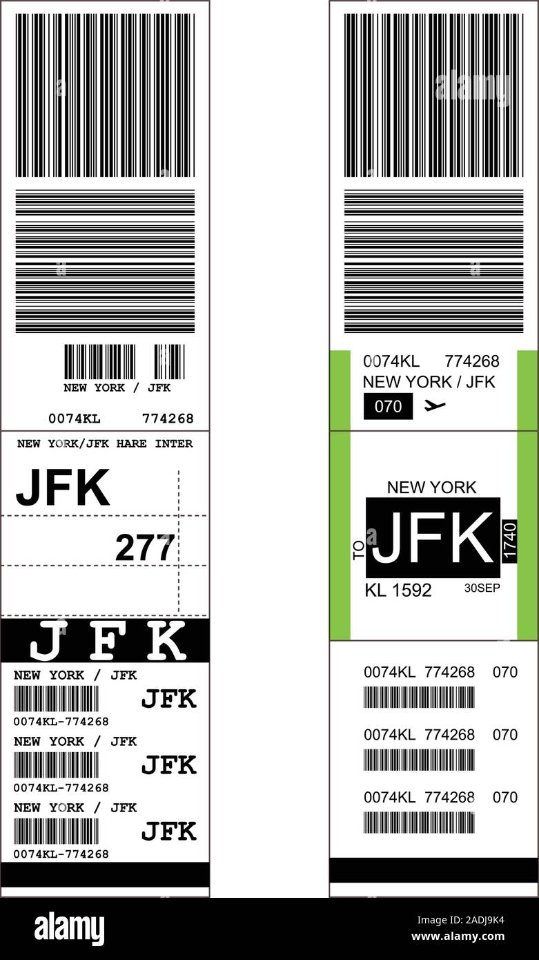 Gepäck mit Airport Aufkleber Aufkleber - Koffer mit Tag und JFK New York Airport anmelden Stock Vektor