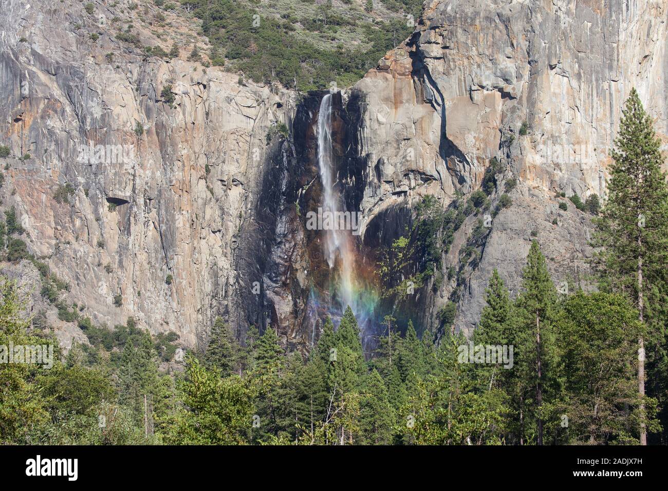 Bridalveil Fall aus Valley View, Yosemite National Park, Kalifornien, USA. Stockfoto