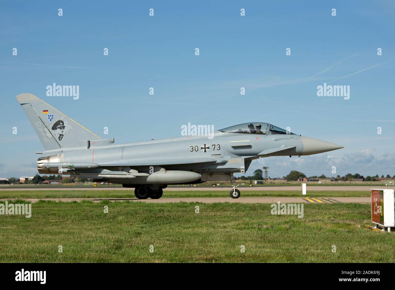 Eurofighter Typhoon 30 +73 von TLG 73 Deutsche Luftwaffe, in Laage, bei Ausübung an RAF Coningsby, Lincolnshire am 13. September 2018 gesehen. Stockfoto