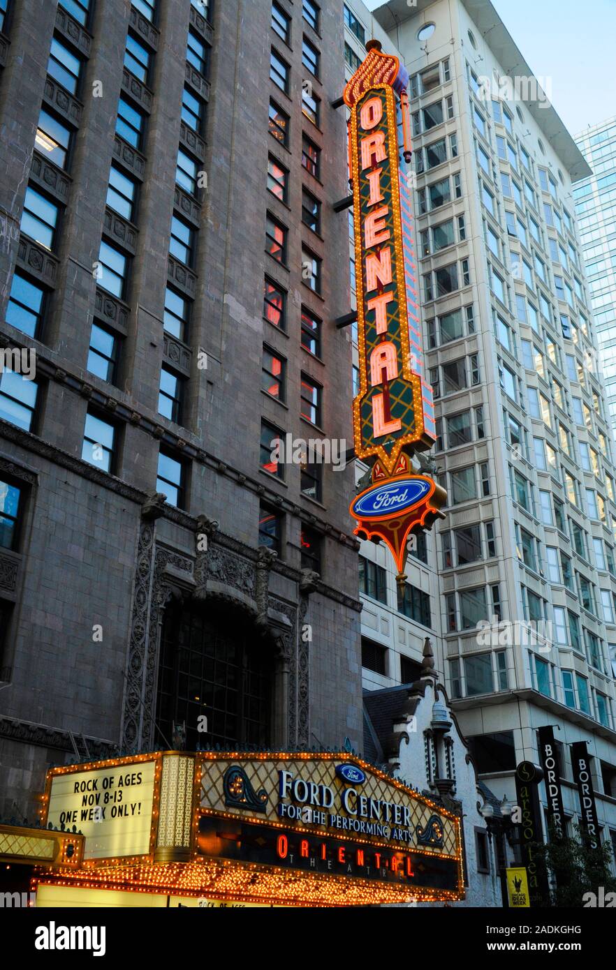 Die alten Orientalischen Theater, das ist jetzt die Ford Center für Darstellende Künste, Chicago, Illinois Stockfoto