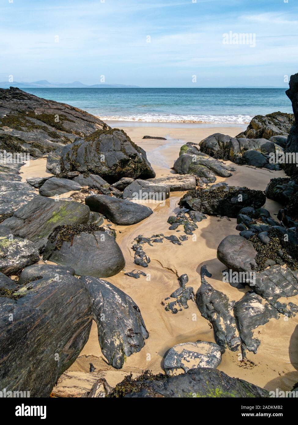 Rocky Einlass, Balnahard Strand, Insel Colonsay in der Inneren Hebriden, Schottland Stockfoto